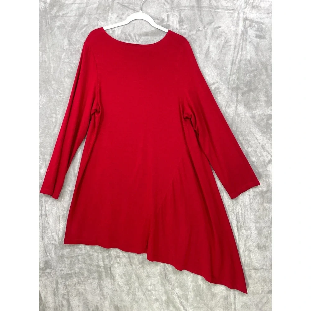 Bryn Walker Size L Red Asymmetrical Hem Stretch Tunic‎ Dress Siro Rayon